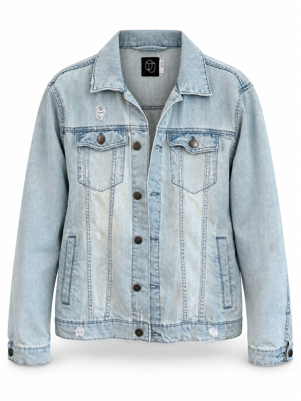 Original Use Oversized Light Wash Distressed Denim Trucker Jacket 90s Y2K L